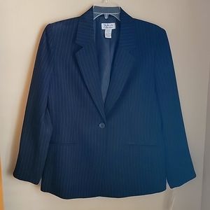New Style & Co. women's suit jacket, size 10, black with white pin stripes.